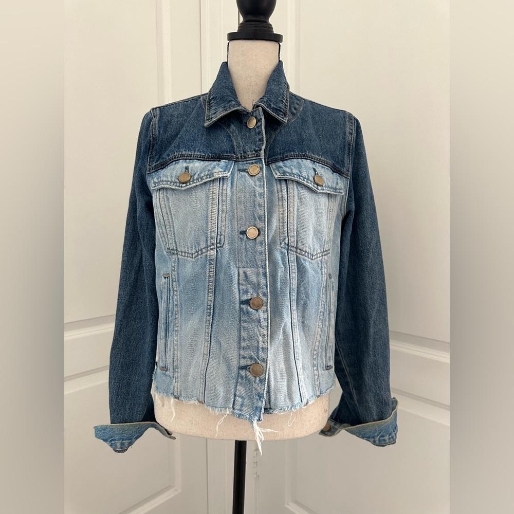 Blank NYC Two-Tone Cropped Denim Jean Jacket Size S | Unique Blue Cool Girl Styl
